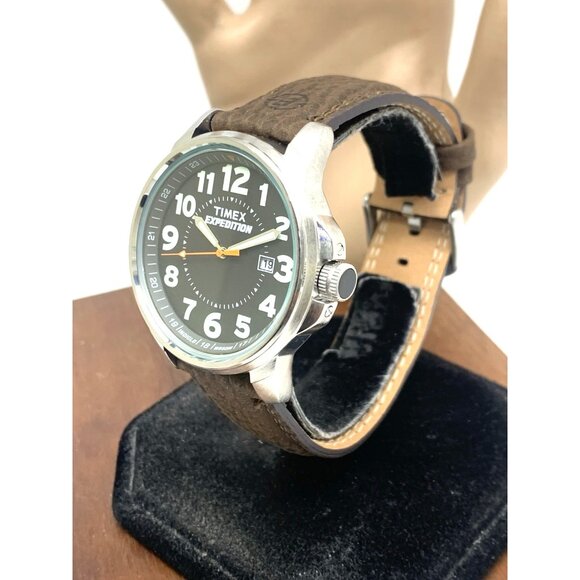 Timex Men's Watch T44921 Expedition Quartz Indiglo Black Dial Brown Leather 40mm - Picture 2 of 14